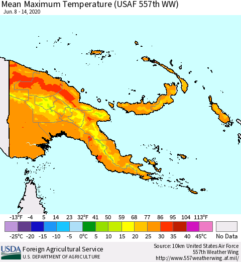 Papua New Guinea Mean Maximum Temperature (USAF 557th WW) Thematic Map For 6/8/2020 - 6/14/2020