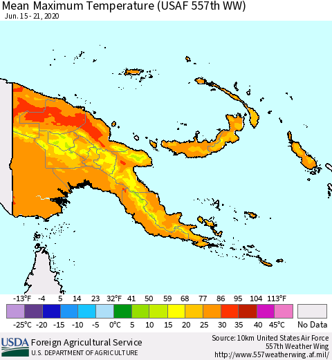Papua New Guinea Mean Maximum Temperature (USAF 557th WW) Thematic Map For 6/15/2020 - 6/21/2020