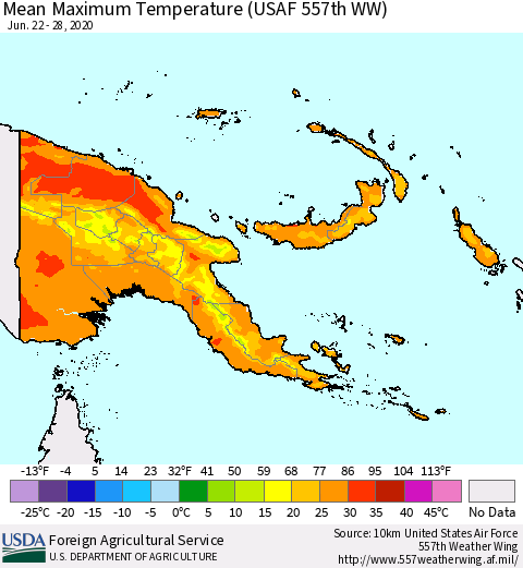 Papua New Guinea Mean Maximum Temperature (USAF 557th WW) Thematic Map For 6/22/2020 - 6/28/2020