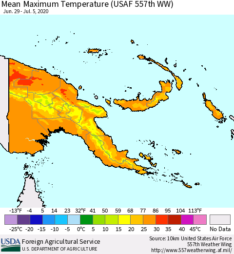 Papua New Guinea Mean Maximum Temperature (USAF 557th WW) Thematic Map For 6/29/2020 - 7/5/2020
