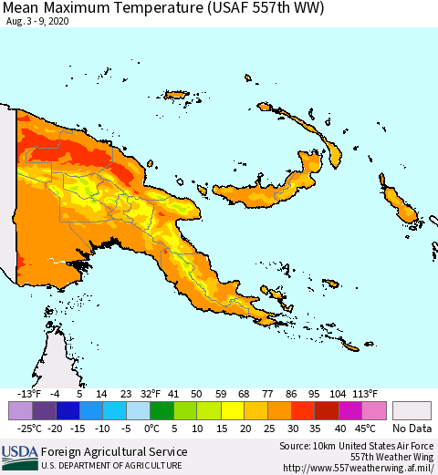 Papua New Guinea Mean Maximum Temperature (USAF 557th WW) Thematic Map For 8/3/2020 - 8/9/2020