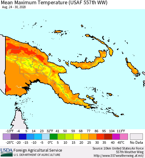 Papua New Guinea Mean Maximum Temperature (USAF 557th WW) Thematic Map For 8/24/2020 - 8/30/2020