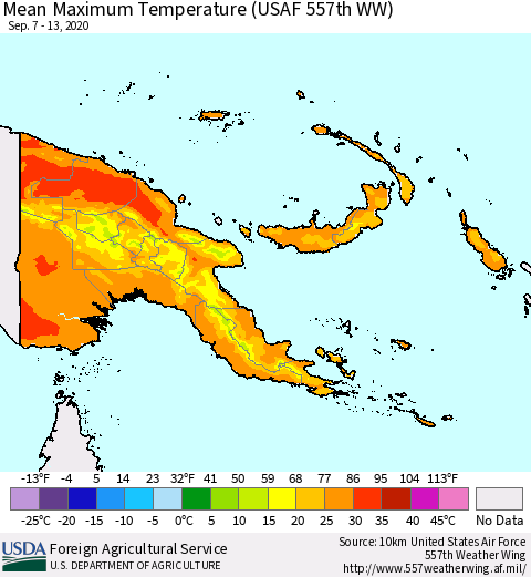 Papua New Guinea Mean Maximum Temperature (USAF 557th WW) Thematic Map For 9/7/2020 - 9/13/2020