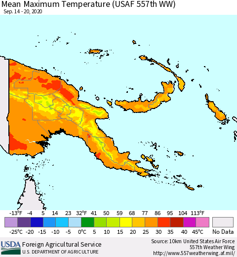 Papua New Guinea Mean Maximum Temperature (USAF 557th WW) Thematic Map For 9/14/2020 - 9/20/2020