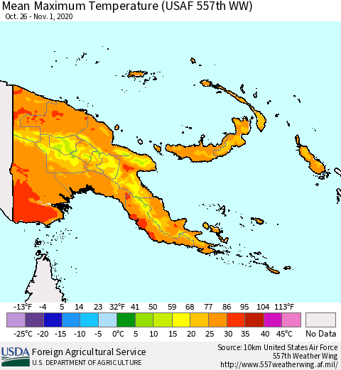 Papua New Guinea Mean Maximum Temperature (USAF 557th WW) Thematic Map For 10/26/2020 - 11/1/2020