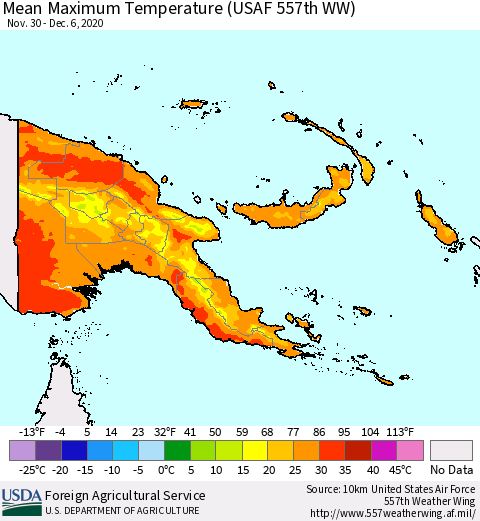 Papua New Guinea Mean Maximum Temperature (USAF 557th WW) Thematic Map For 11/30/2020 - 12/6/2020