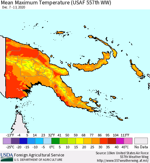 Papua New Guinea Mean Maximum Temperature (USAF 557th WW) Thematic Map For 12/7/2020 - 12/13/2020
