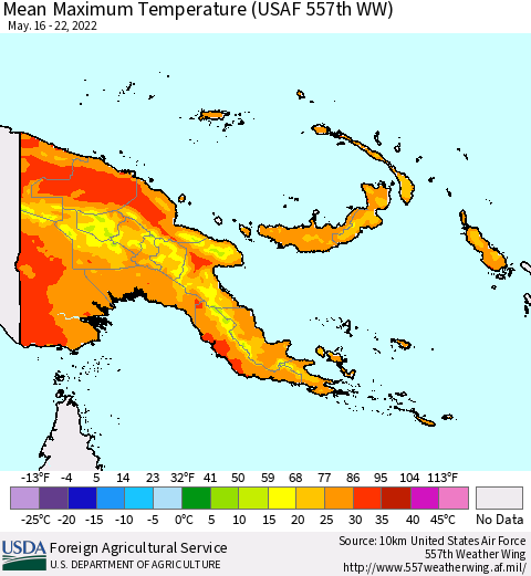 Papua New Guinea Mean Maximum Temperature (USAF 557th WW) Thematic Map For 5/16/2022 - 5/22/2022