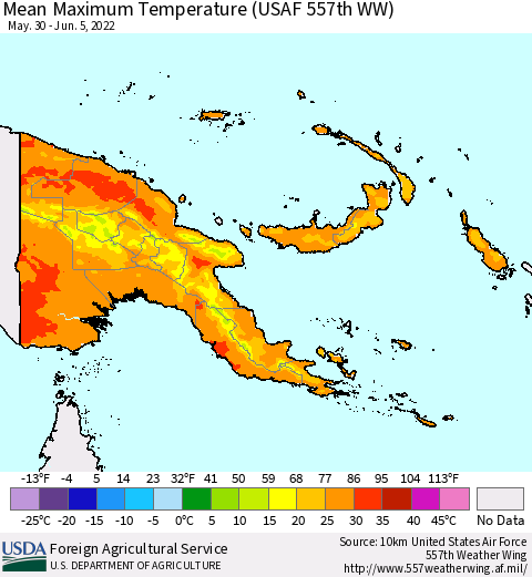Papua New Guinea Mean Maximum Temperature (USAF 557th WW) Thematic Map For 5/30/2022 - 6/5/2022