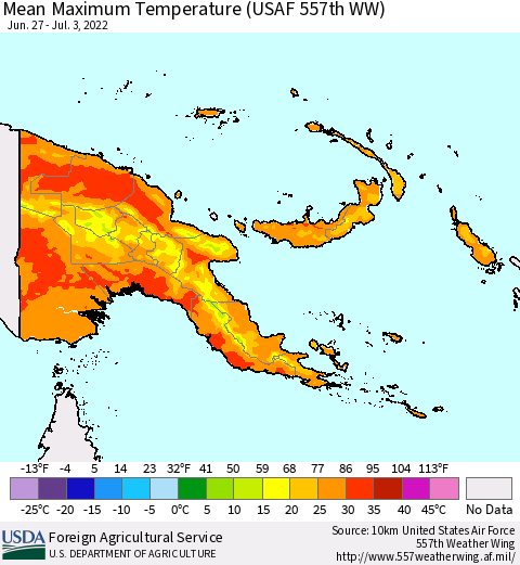 Papua New Guinea Mean Maximum Temperature (USAF 557th WW) Thematic Map For 6/27/2022 - 7/3/2022