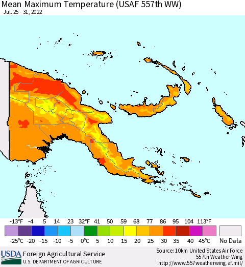 Papua New Guinea Mean Maximum Temperature (USAF 557th WW) Thematic Map For 7/25/2022 - 7/31/2022