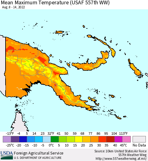 Papua New Guinea Mean Maximum Temperature (USAF 557th WW) Thematic Map For 8/8/2022 - 8/14/2022