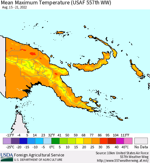 Papua New Guinea Mean Maximum Temperature (USAF 557th WW) Thematic Map For 8/15/2022 - 8/21/2022