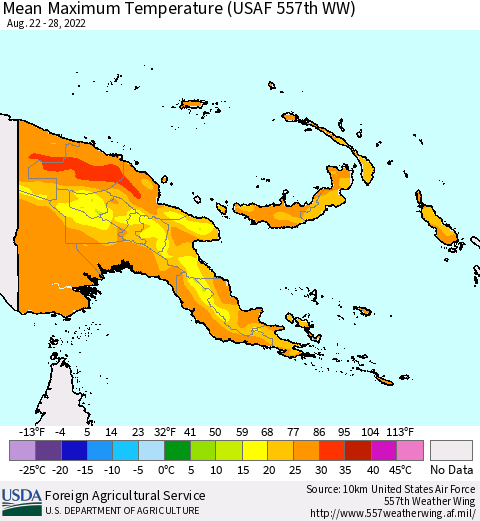 Papua New Guinea Mean Maximum Temperature (USAF 557th WW) Thematic Map For 8/22/2022 - 8/28/2022