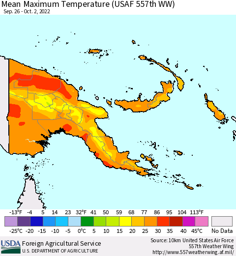 Papua New Guinea Mean Maximum Temperature (USAF 557th WW) Thematic Map For 9/26/2022 - 10/2/2022