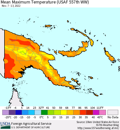 Papua New Guinea Mean Maximum Temperature (USAF 557th WW) Thematic Map For 11/7/2022 - 11/13/2022