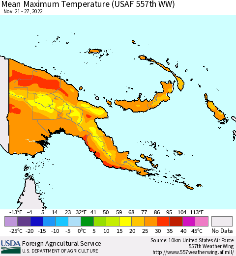 Papua New Guinea Mean Maximum Temperature (USAF 557th WW) Thematic Map For 11/21/2022 - 11/27/2022