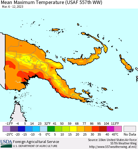 Papua New Guinea Mean Maximum Temperature (USAF 557th WW) Thematic Map For 3/6/2023 - 3/12/2023