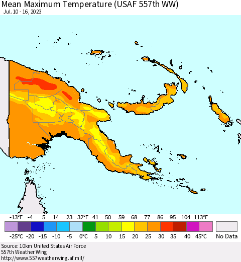 Papua New Guinea Mean Maximum Temperature (USAF 557th WW) Thematic Map For 7/10/2023 - 7/16/2023
