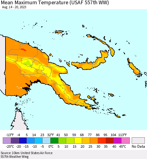 Papua New Guinea Mean Maximum Temperature (USAF 557th WW) Thematic Map For 8/14/2023 - 8/20/2023
