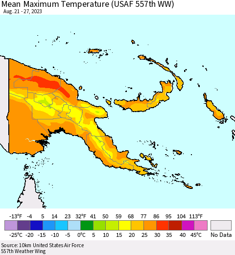 Papua New Guinea Mean Maximum Temperature (USAF 557th WW) Thematic Map For 8/21/2023 - 8/27/2023