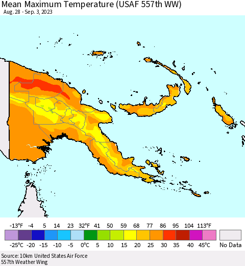 Papua New Guinea Mean Maximum Temperature (USAF 557th WW) Thematic Map For 8/28/2023 - 9/3/2023