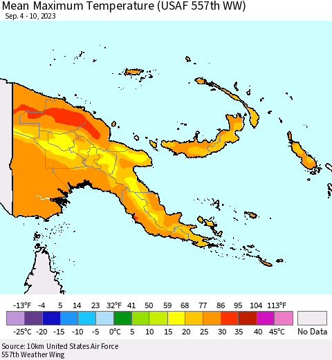 Papua New Guinea Mean Maximum Temperature (USAF 557th WW) Thematic Map For 9/4/2023 - 9/10/2023