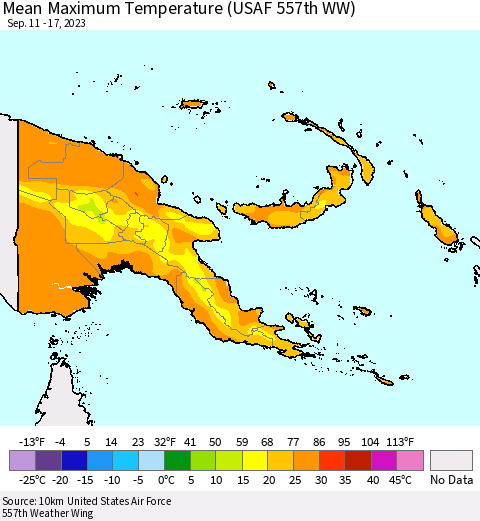 Papua New Guinea Mean Maximum Temperature (USAF 557th WW) Thematic Map For 9/11/2023 - 9/17/2023
