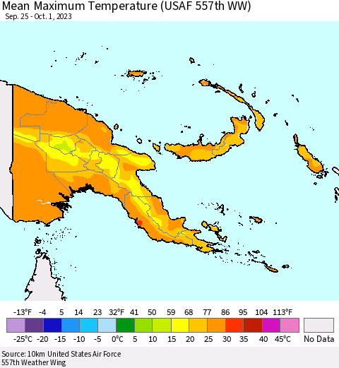 Papua New Guinea Mean Maximum Temperature (USAF 557th WW) Thematic Map For 9/25/2023 - 10/1/2023