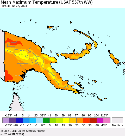 Papua New Guinea Mean Maximum Temperature (USAF 557th WW) Thematic Map For 10/30/2023 - 11/5/2023