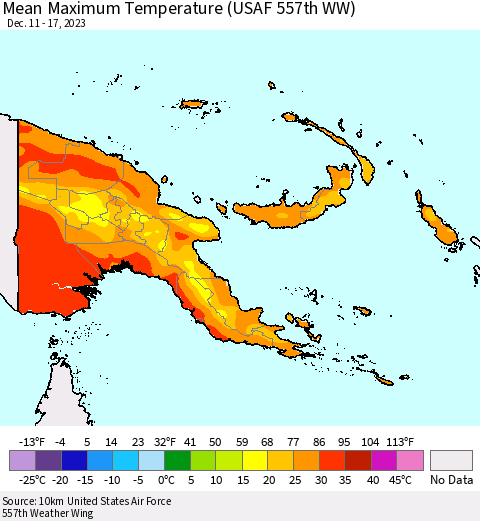 Papua New Guinea Mean Maximum Temperature (USAF 557th WW) Thematic Map For 12/11/2023 - 12/17/2023