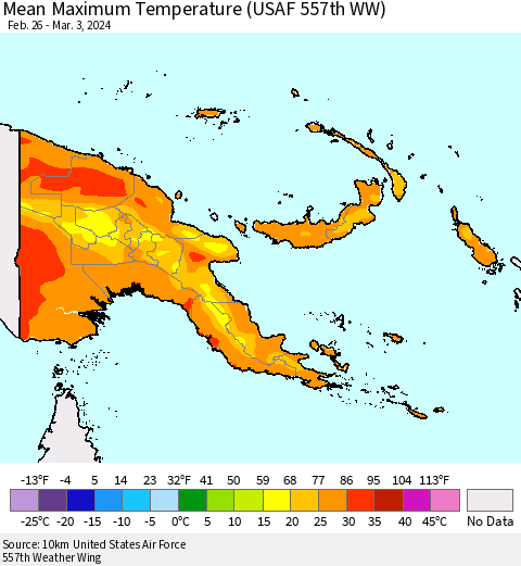 Papua New Guinea Mean Maximum Temperature (USAF 557th WW) Thematic Map For 2/26/2024 - 3/3/2024
