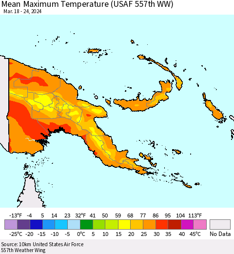 Papua New Guinea Mean Maximum Temperature (USAF 557th WW) Thematic Map For 3/18/2024 - 3/24/2024