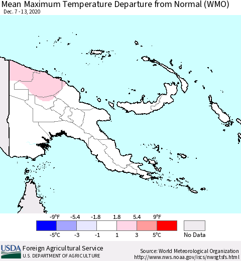 Papua New Guinea Mean Maximum Temperature Departure from Normal (WMO) Thematic Map For 12/7/2020 - 12/13/2020