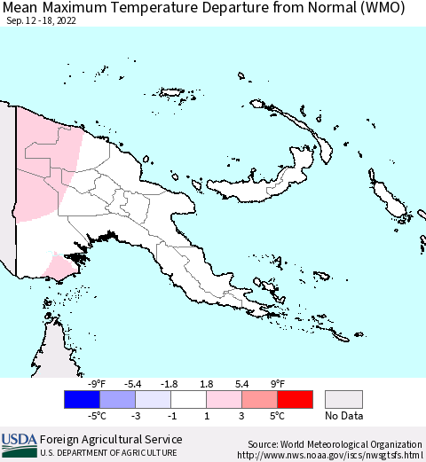 Papua New Guinea Mean Maximum Temperature Departure from Normal (WMO) Thematic Map For 9/12/2022 - 9/18/2022