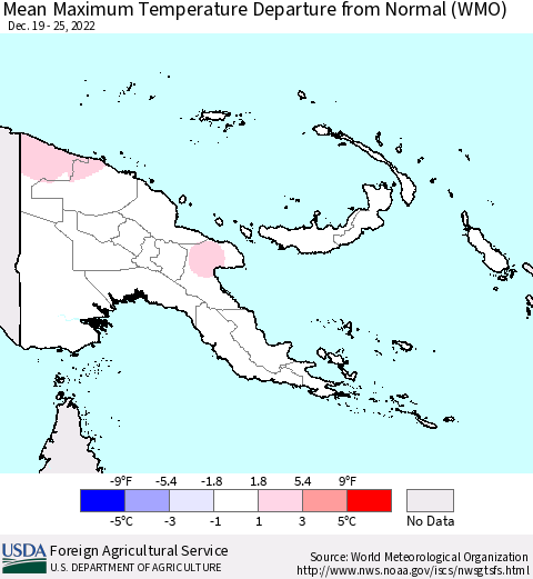 Papua New Guinea Mean Maximum Temperature Departure from Normal (WMO) Thematic Map For 12/19/2022 - 12/25/2022