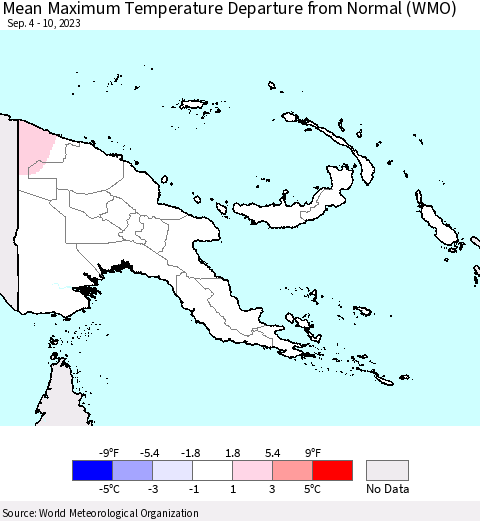 Papua New Guinea Mean Maximum Temperature Departure from Normal (WMO) Thematic Map For 9/4/2023 - 9/10/2023