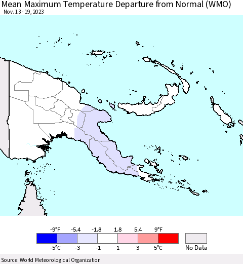 Papua New Guinea Mean Maximum Temperature Departure from Normal (WMO) Thematic Map For 11/13/2023 - 11/19/2023