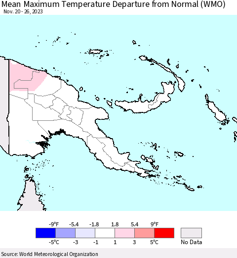 Papua New Guinea Mean Maximum Temperature Departure from Normal (WMO) Thematic Map For 11/20/2023 - 11/26/2023