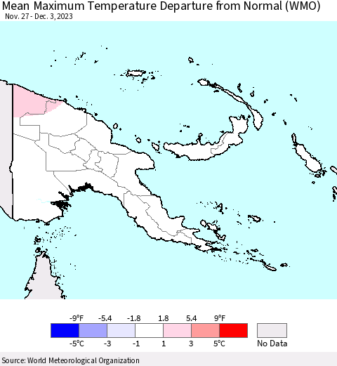 Papua New Guinea Mean Maximum Temperature Departure from Normal (WMO) Thematic Map For 11/27/2023 - 12/3/2023