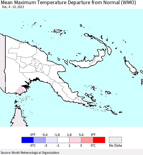 Papua New Guinea Mean Maximum Temperature Departure from Normal (WMO) Thematic Map For 12/4/2023 - 12/10/2023