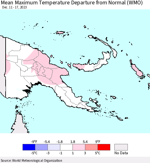 Papua New Guinea Mean Maximum Temperature Departure from Normal (WMO) Thematic Map For 12/11/2023 - 12/17/2023