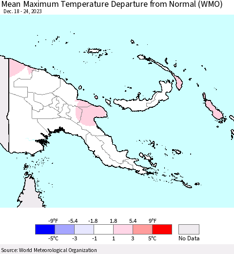 Papua New Guinea Mean Maximum Temperature Departure from Normal (WMO) Thematic Map For 12/18/2023 - 12/24/2023