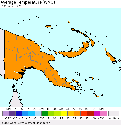 Papua New Guinea Average Temperature (WMO) Thematic Map For 4/15/2024 - 4/21/2024