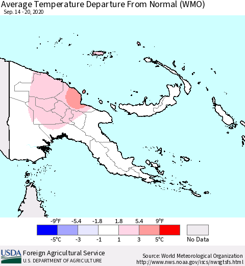 Papua New Guinea Average Temperature Departure from Normal (WMO) Thematic Map For 9/14/2020 - 9/20/2020