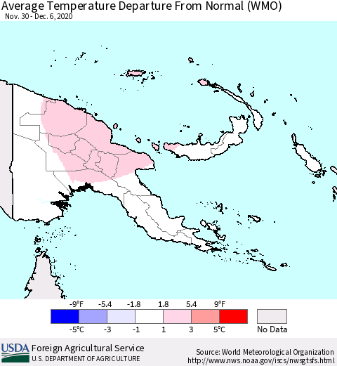Papua New Guinea Average Temperature Departure from Normal (WMO) Thematic Map For 11/30/2020 - 12/6/2020