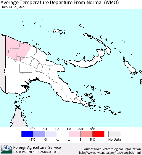 Papua New Guinea Average Temperature Departure from Normal (WMO) Thematic Map For 12/14/2020 - 12/20/2020