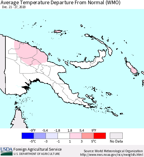 Papua New Guinea Average Temperature Departure from Normal (WMO) Thematic Map For 12/21/2020 - 12/27/2020