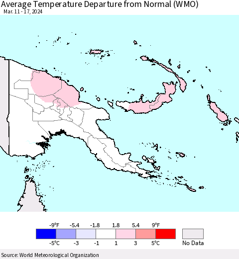 Papua New Guinea Average Temperature Departure from Normal (WMO) Thematic Map For 3/11/2024 - 3/17/2024