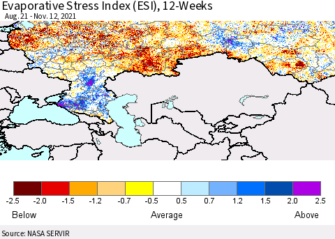 Russian Federation Evaporative Stress Index (ESI), 12-Weeks Thematic Map For 11/8/2021 - 11/14/2021